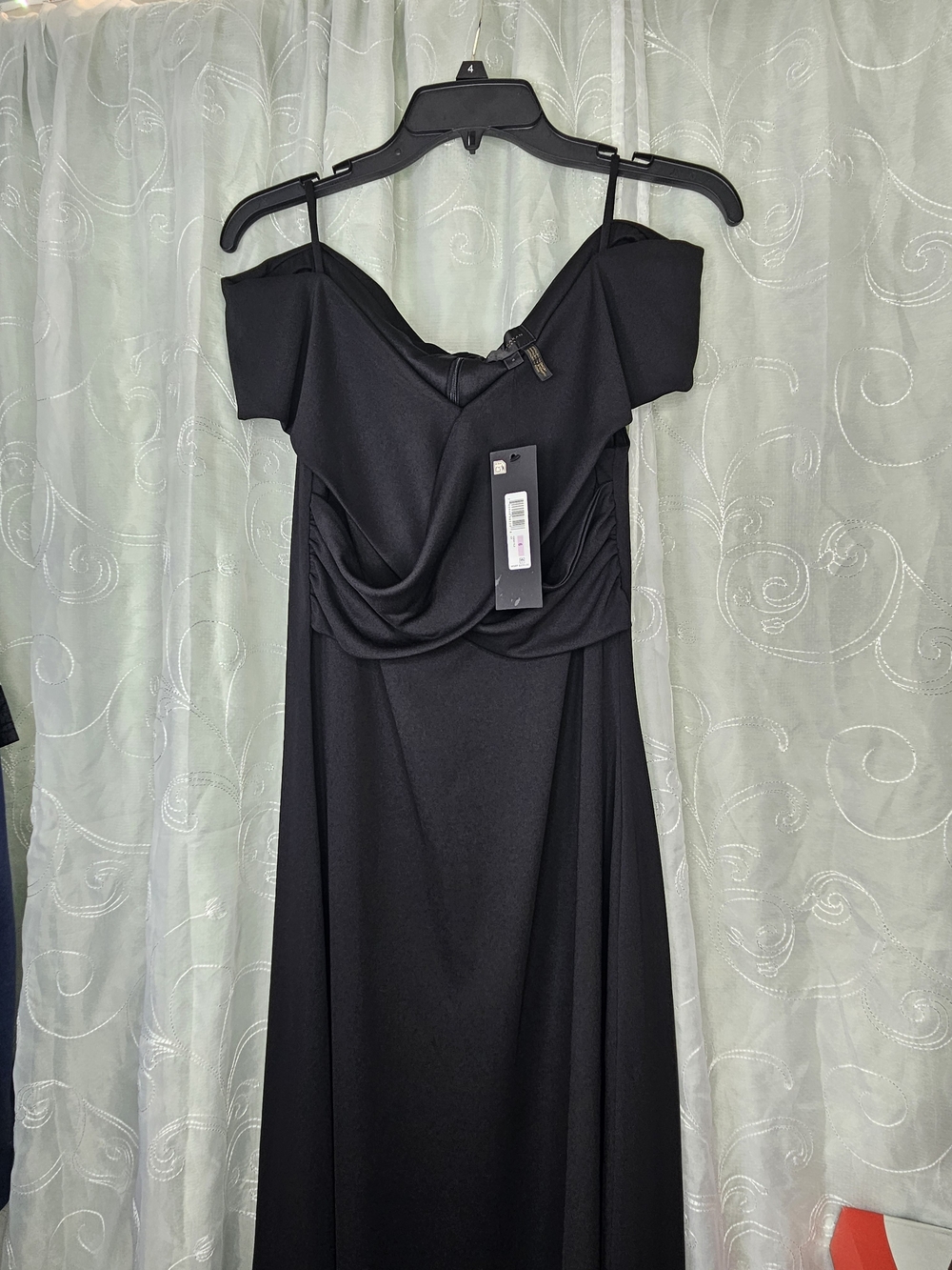 Donna Karan New York Off-The-Shoulder Asymmetrical Midi Dress Black 6 NWT